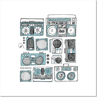 Boomboxes (Black and Mint Green Ink) Posters and Art